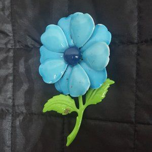 Large Vintage Metal and Enamel Flower Brooch